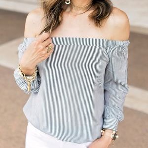 CABI Off The Shoulder Silk Brigitte Blouse